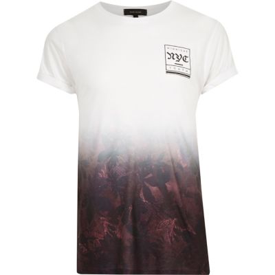White red leaf fade print T-shirt